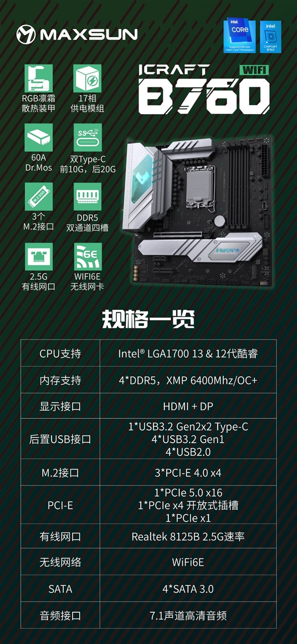 首发仅899元 铭瑄B760系列主板正式发布:13代酷睿完整了