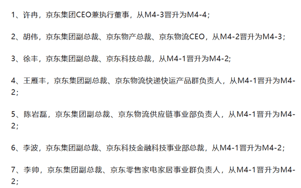 京东高管大变动！许冉、胡伟等7人职