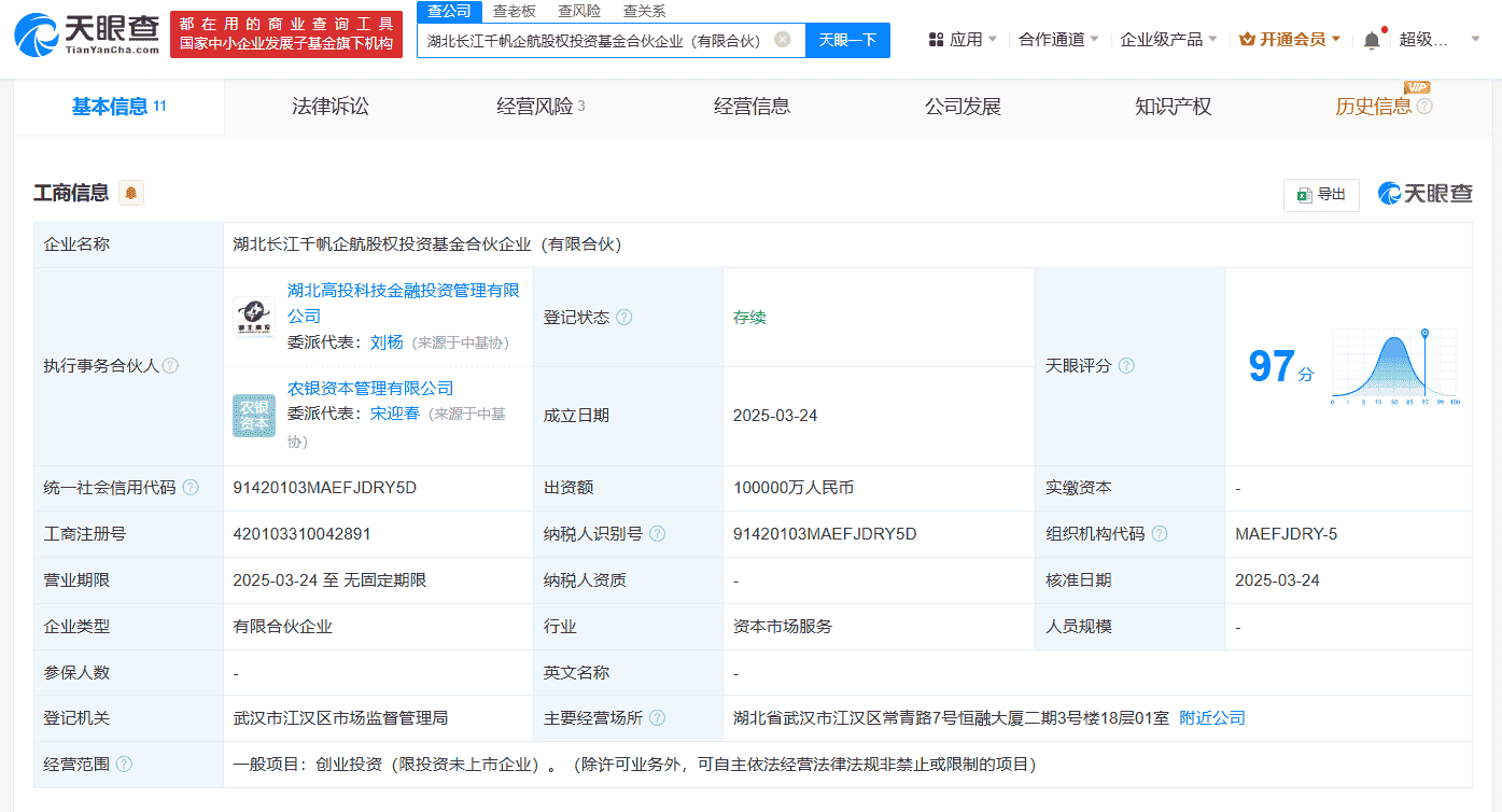 农银投资等联手设立长江千帆企航基