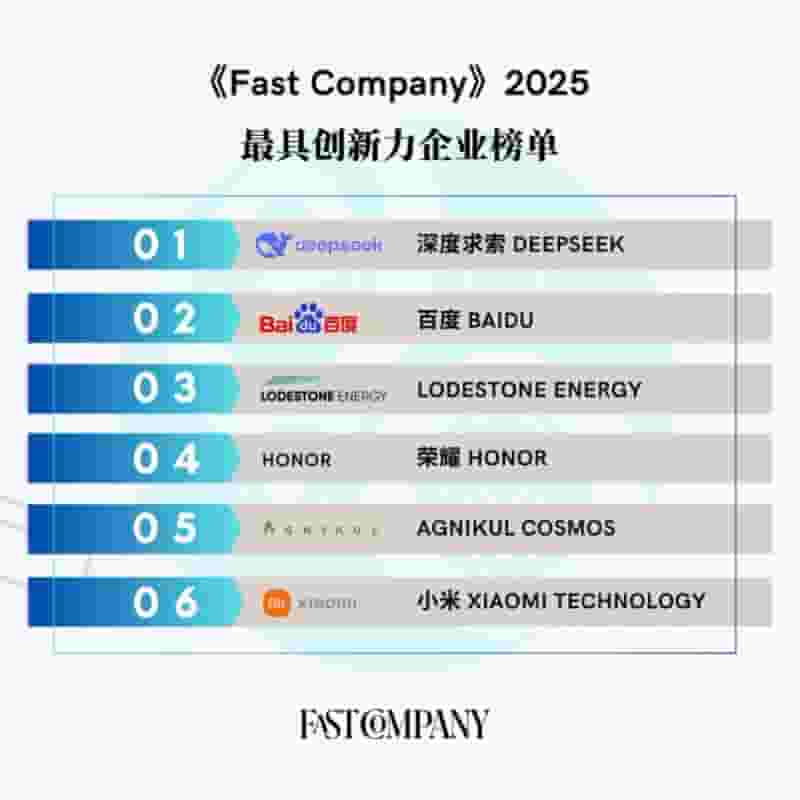 中国AI公司集体突围：DeepSeek、百度领衔《Fast Company》创新企业榜单