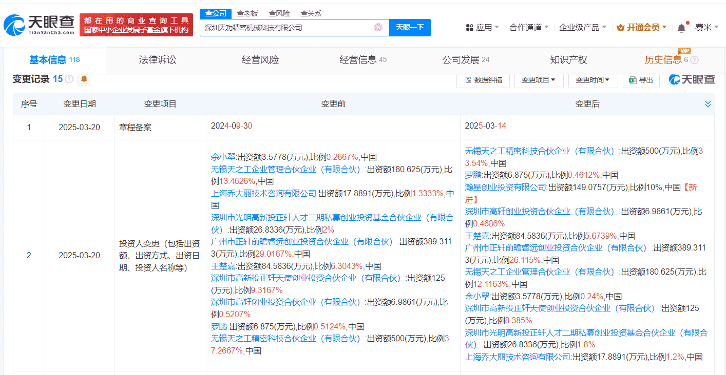 小米瀚星创投携手入股，天功精密机械