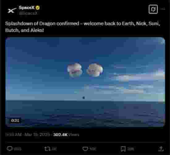 286天太空之旅落幕,美宇航员笑称“不想再回去”