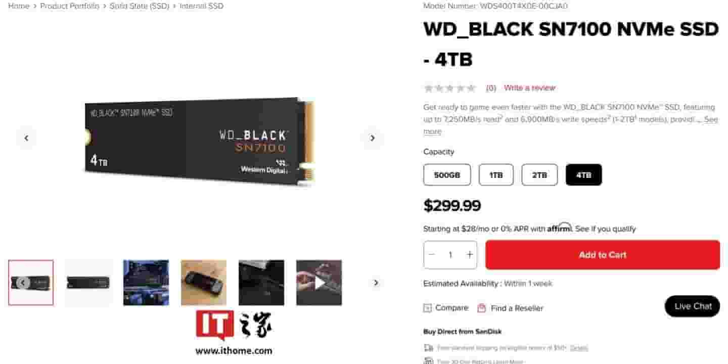 闪迪WD_BLACK SN7100 4TB固态硬盘将上市，性能如何？售价2173元起