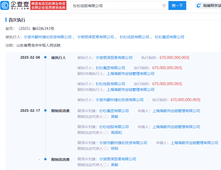 杉杉系多家公司及高管被限高消费，涉