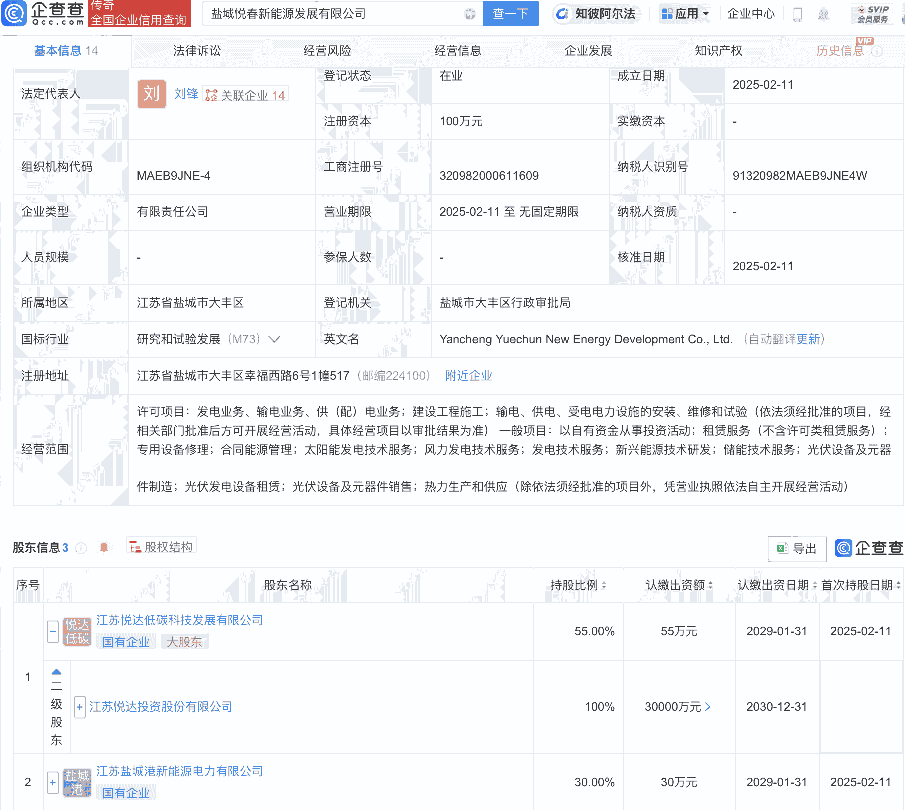 悦达投资等在盐城成立新能源发展公司
