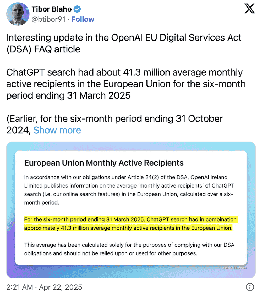 ChatGPT搜索欧洲月活激增，逼近监管红线，能否持续领跑？