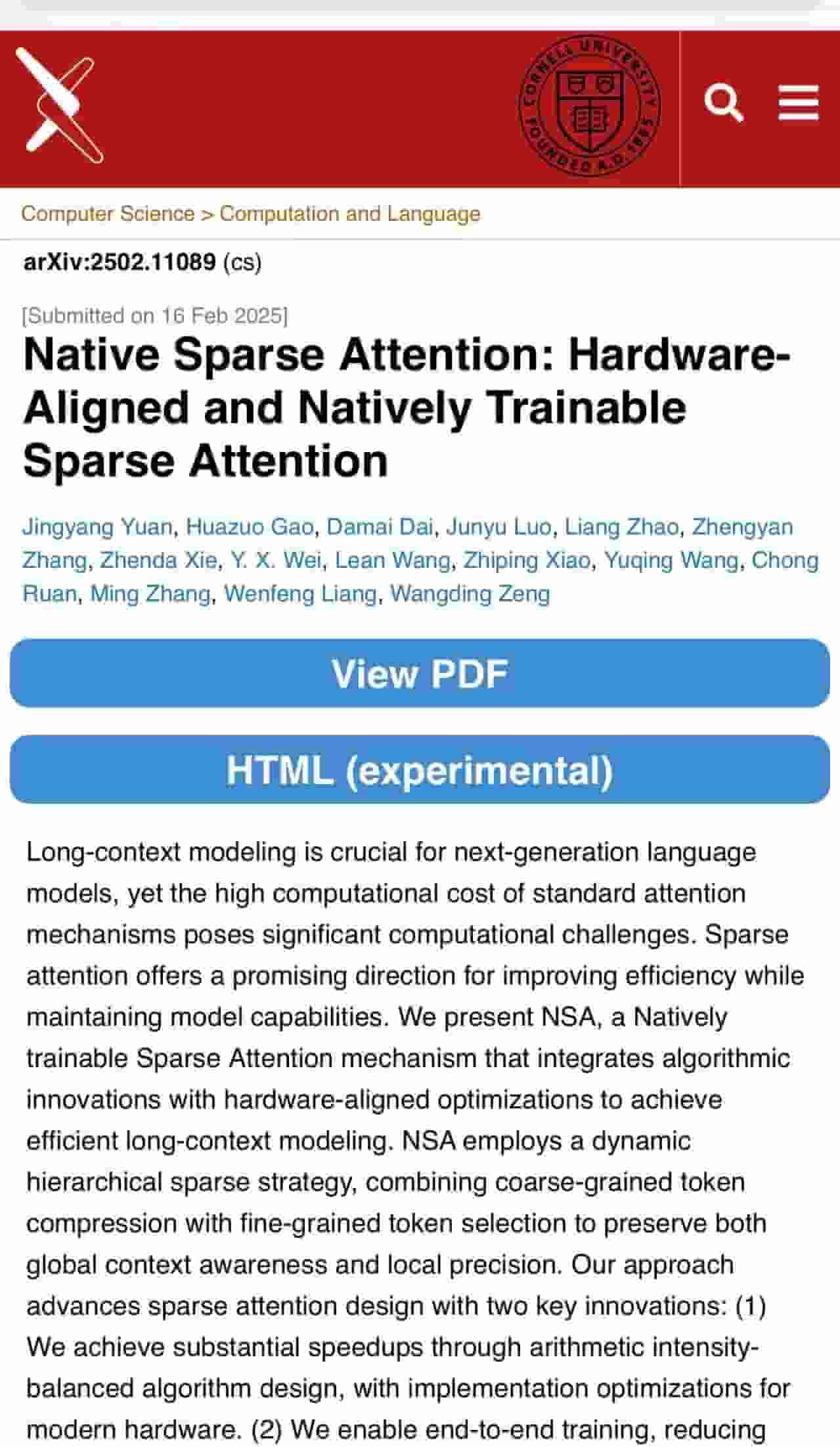 DeepSeek新突破：梁文锋亲撰论文探索原生稀疏注意力机制