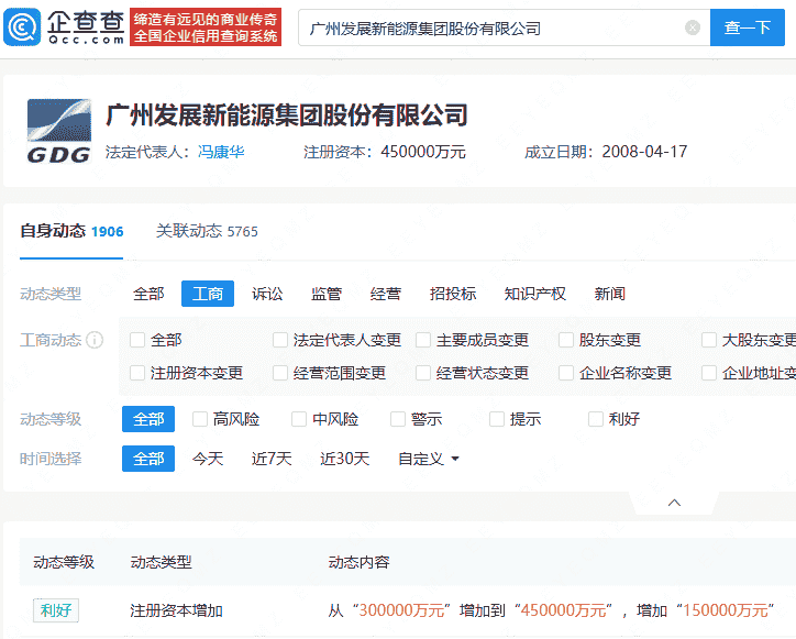 广州发展新能源集团注册资本大涨50%,增至45亿人民币