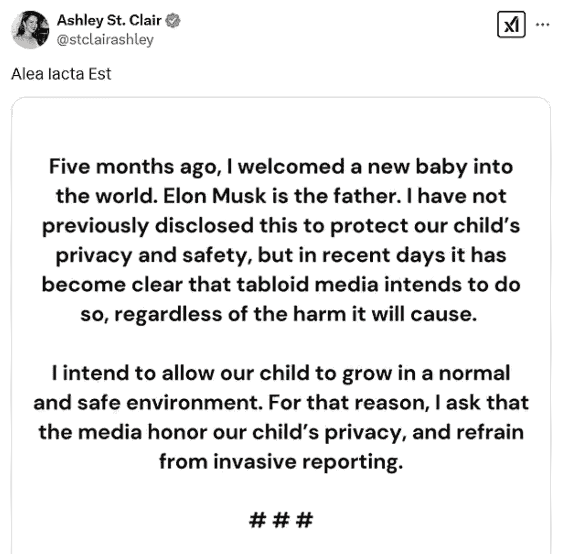 31岁女网红自曝为马斯克生下5月大婴儿，马斯克孩子数量再增？