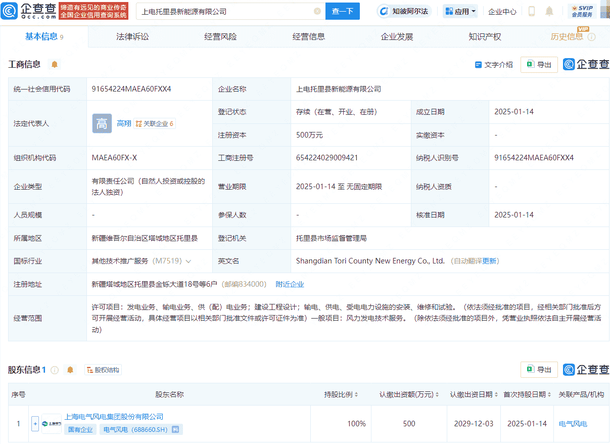 电气风电成立子公司，含风力发电技术