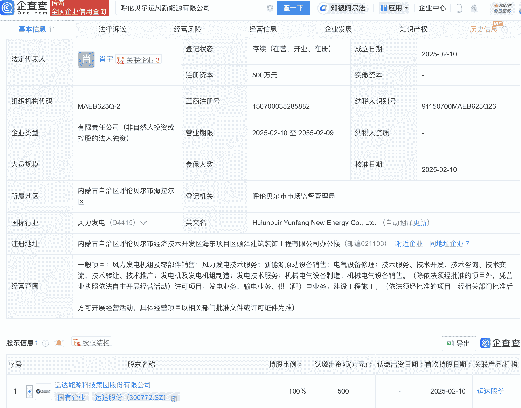 运达股份新能源版图再扩张，呼伦贝尔运风公司正式成立