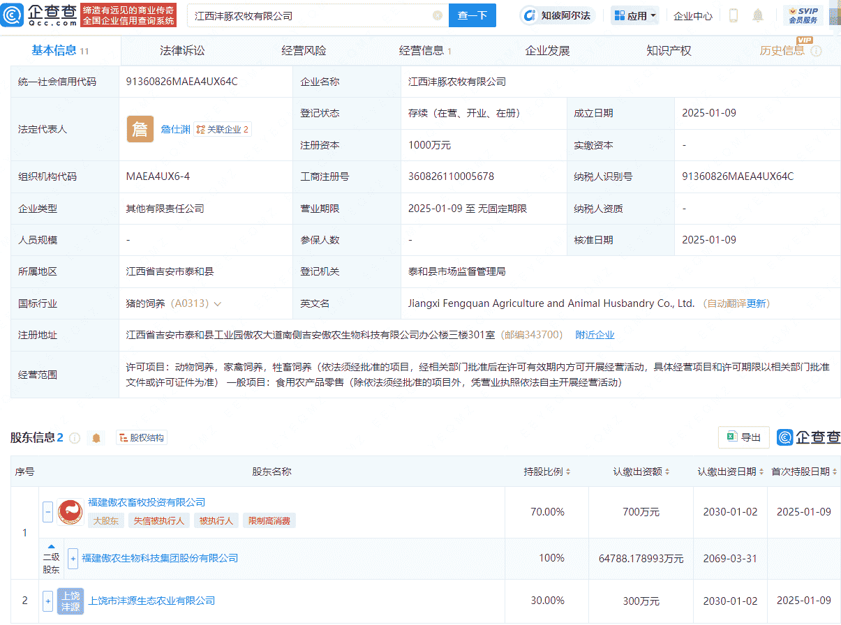 *ST傲农携手伙伴新设农牧企业，布局养殖与农产品零售