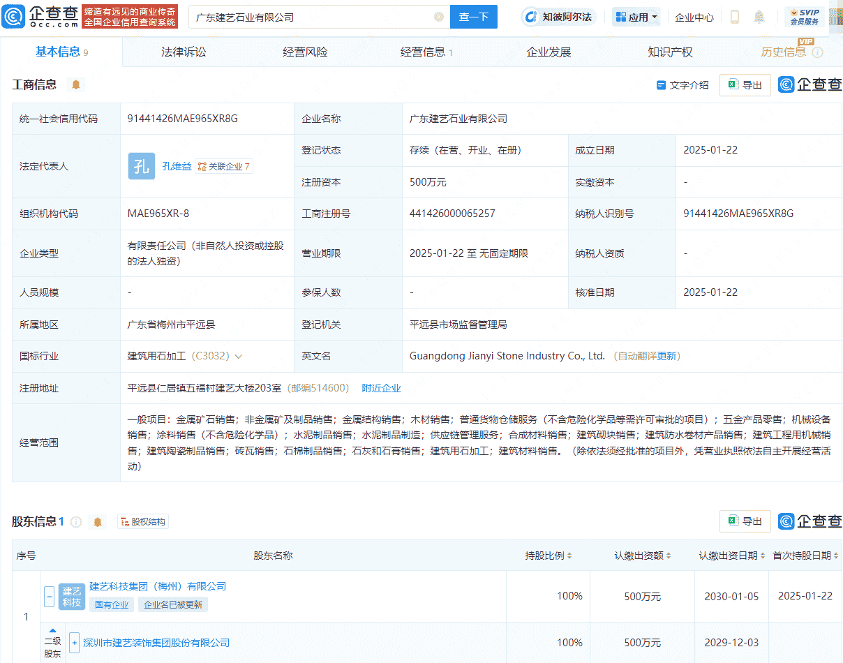 建艺集团成立新公司，含供应链管理服务业务
