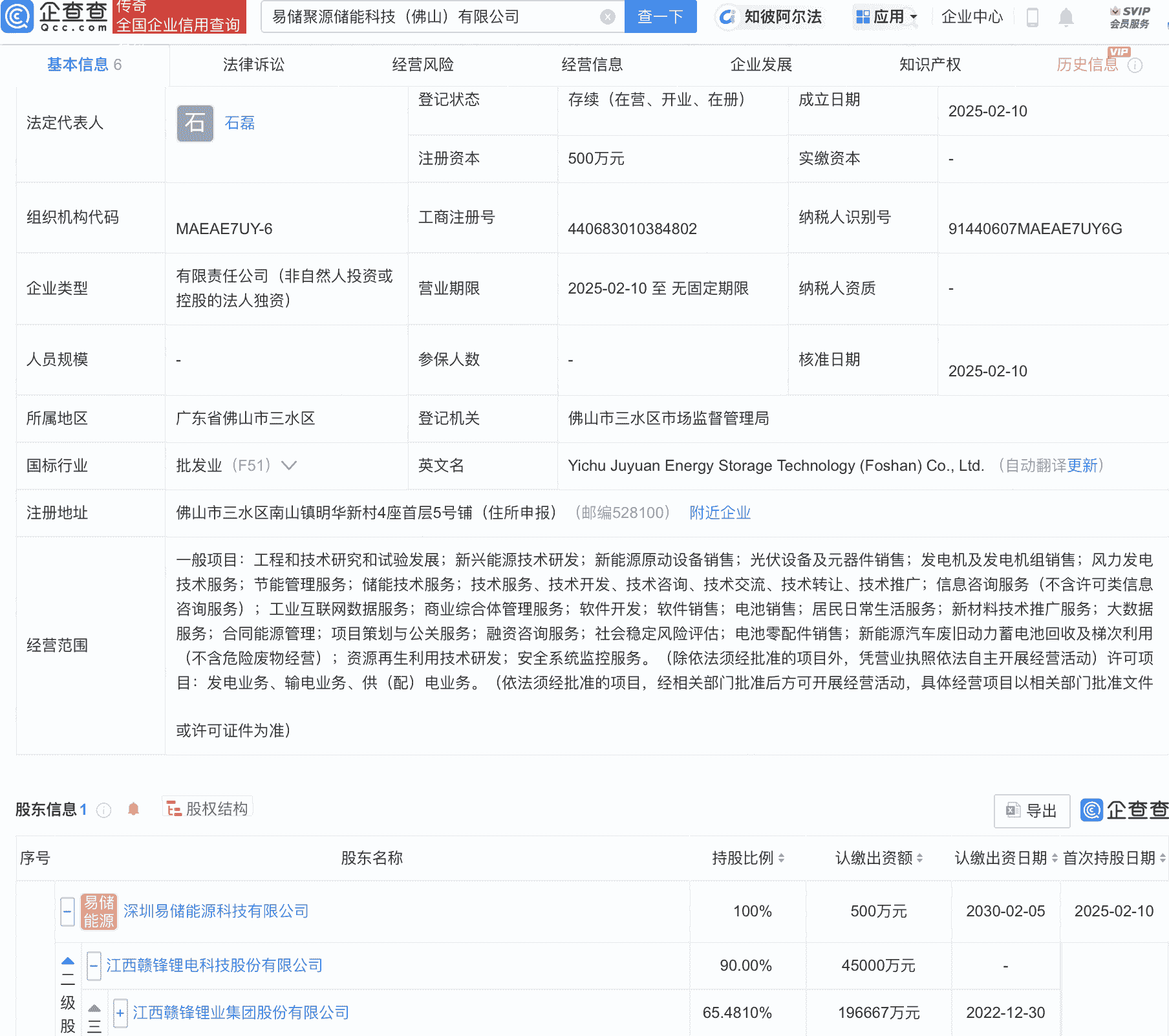 赣锋锂业佛山布局新能源，成立易储聚