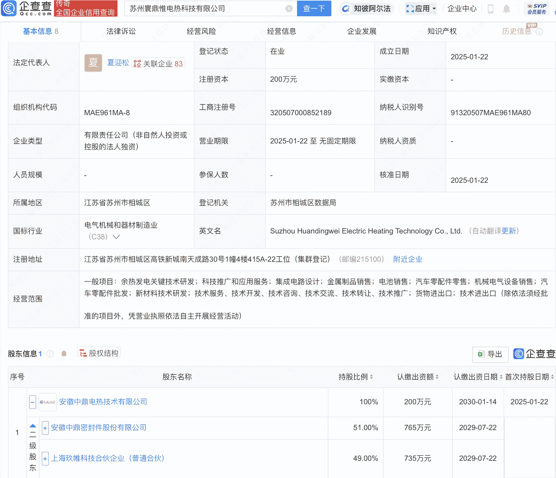 中鼎股份新动作：苏州成立电热科技公