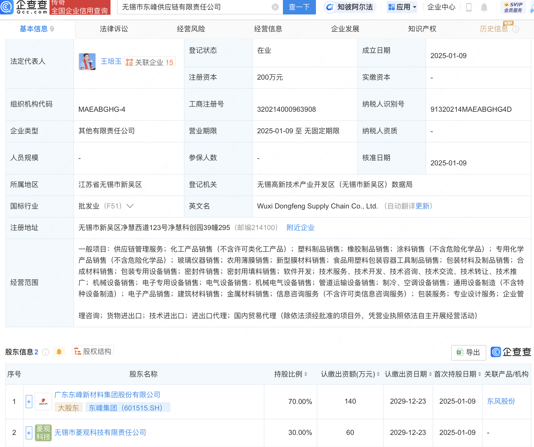 东峰集团携手共创新公司，无锡东峰供应链有限责任公司正式成立