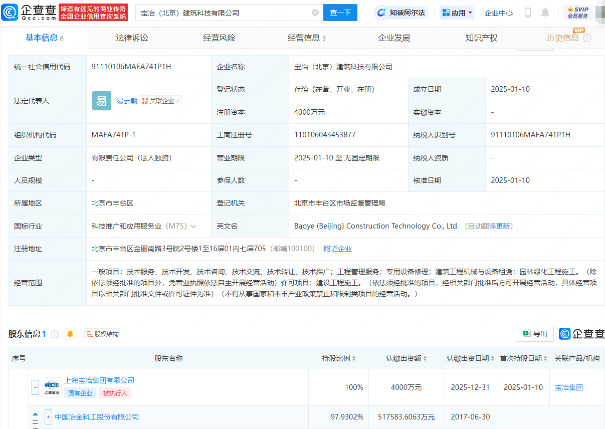中冶集团新动作:宝冶(北京)建筑科技有限公司正式成立