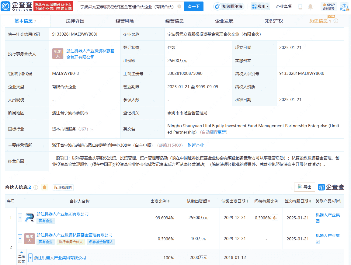 浙江机器人产业集团在宁波投资成立