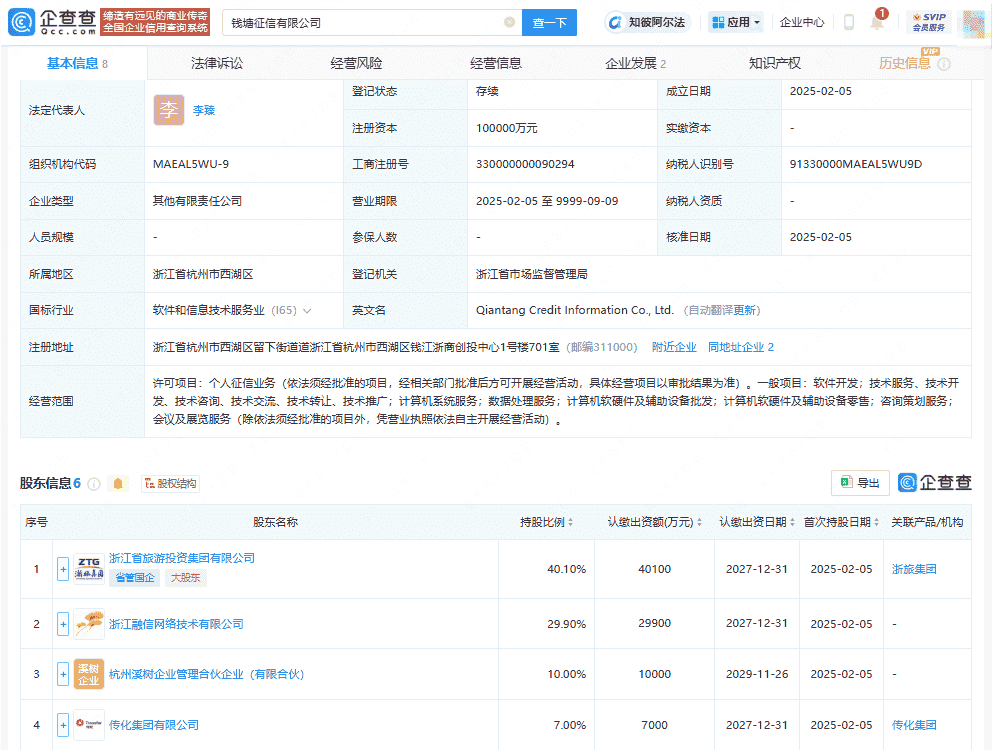 第三家个人征信机构钱塘征信正式成