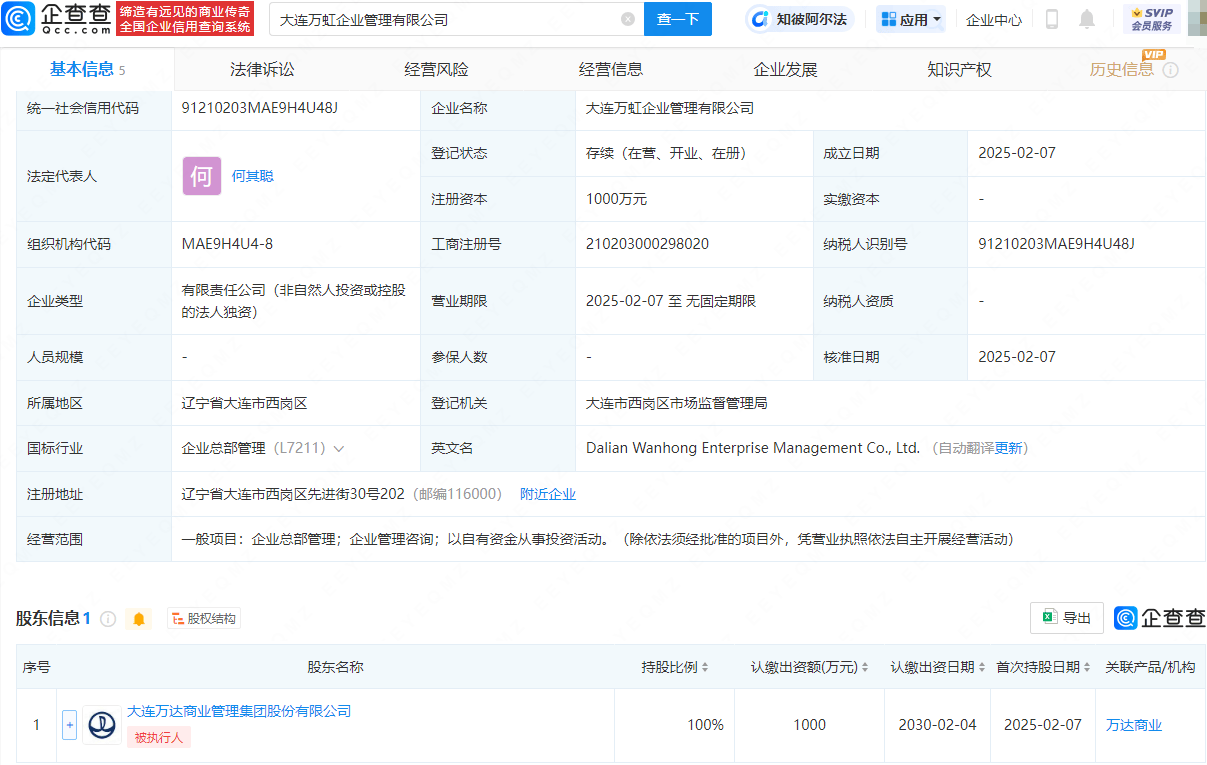 万达商管新添子公司，涉足企业总部管理及投资领域