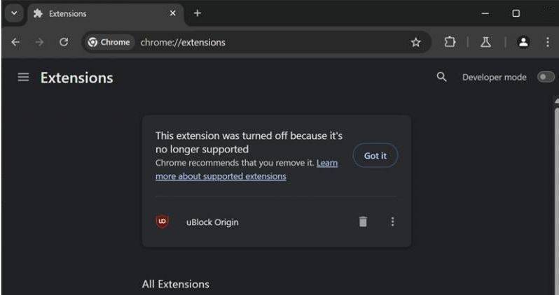 Chrome浏览器禁用Ublock Origin等Manifest V2扩展，用户何去何从？