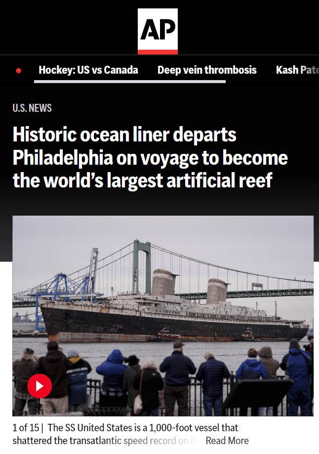 昔日辉煌邮轮“美国号”将沉睡海底，打造世界最大人工礁石奇观