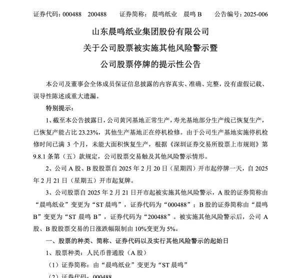 晨鸣纸业“戴帽”ST，造纸巨头深陷困