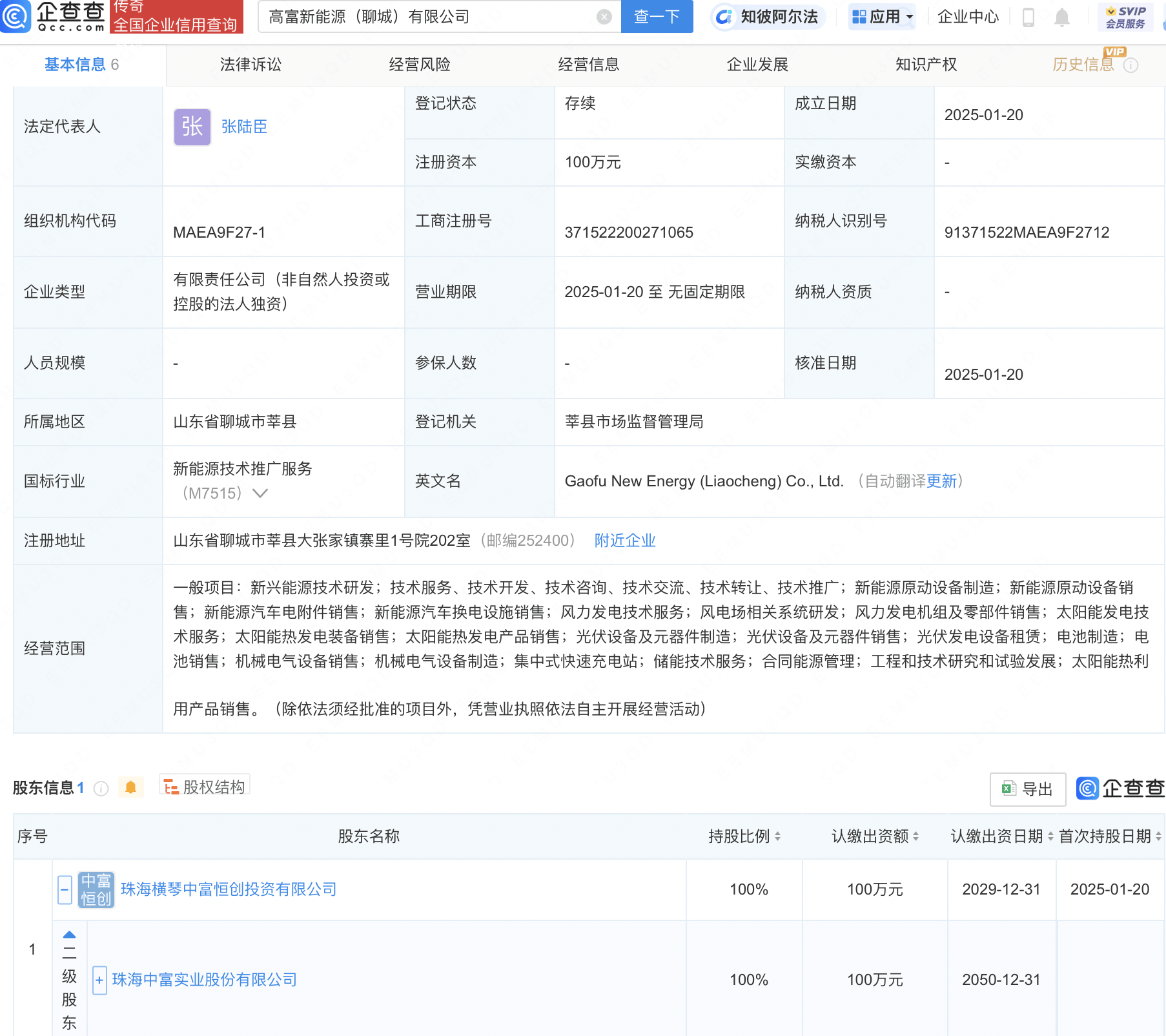 珠海中富全资子公司聊城成立新能源公司，涉足光伏与电池制造领域