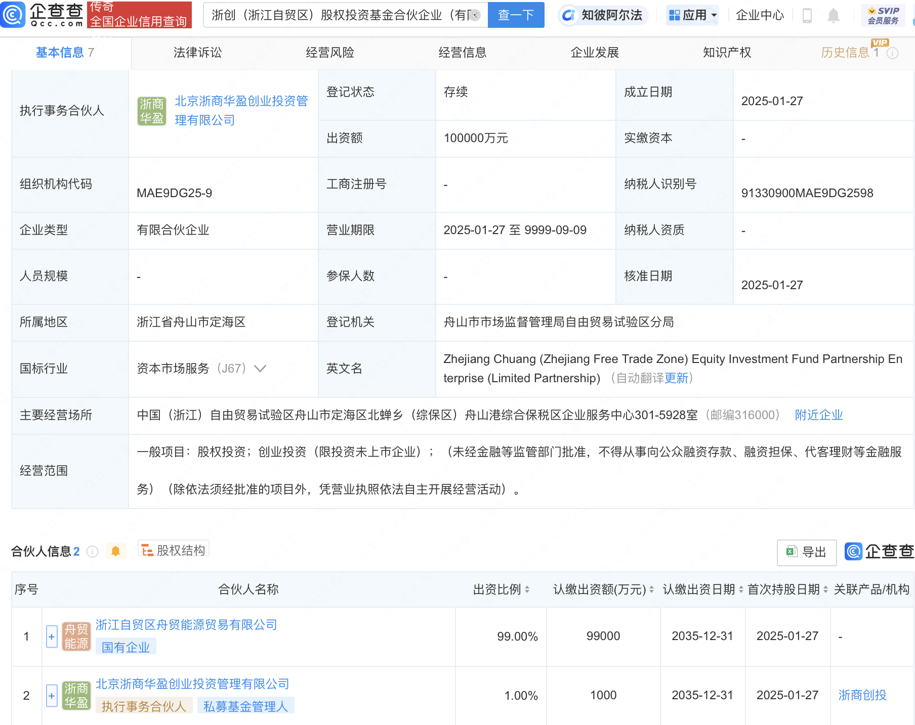 浙创浙江自贸区股权投资基金注册成立